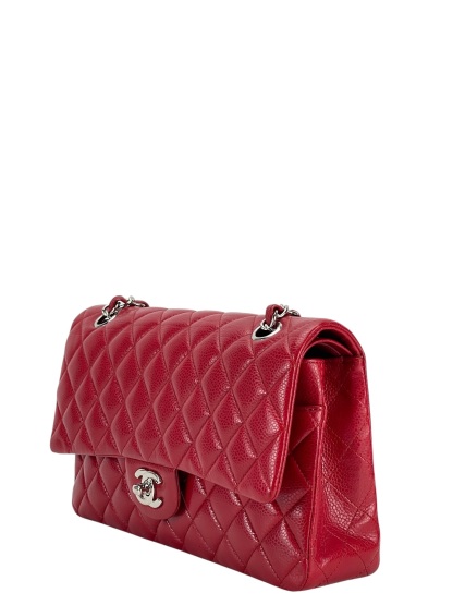 CHANEL - Medium Classic Double Flap Bag Red Caviar Sliver Hardware (CF25)
