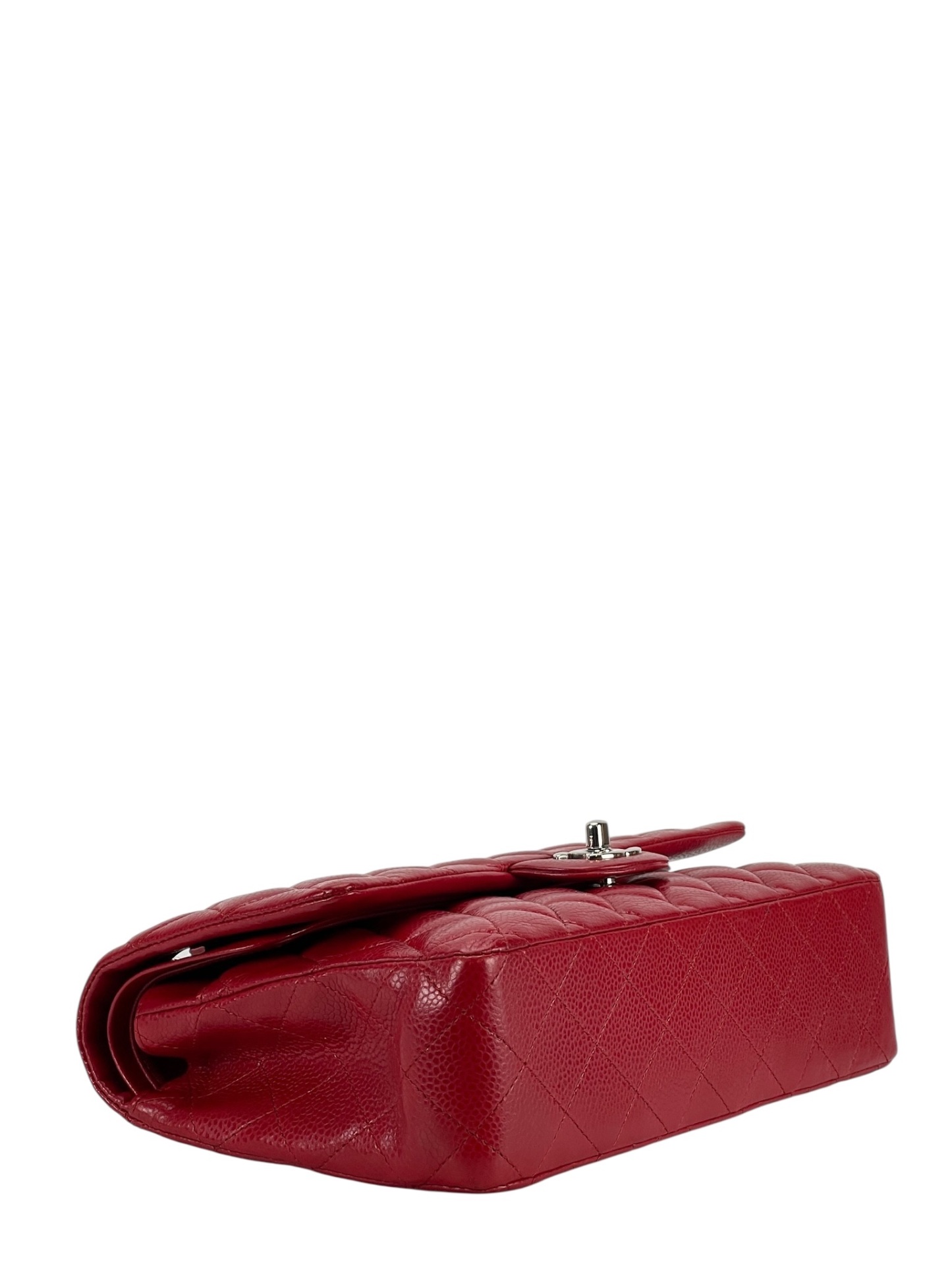 CHANEL - Medium Classic Double Flap Bag Red Caviar Sliver Hardware (CF25)