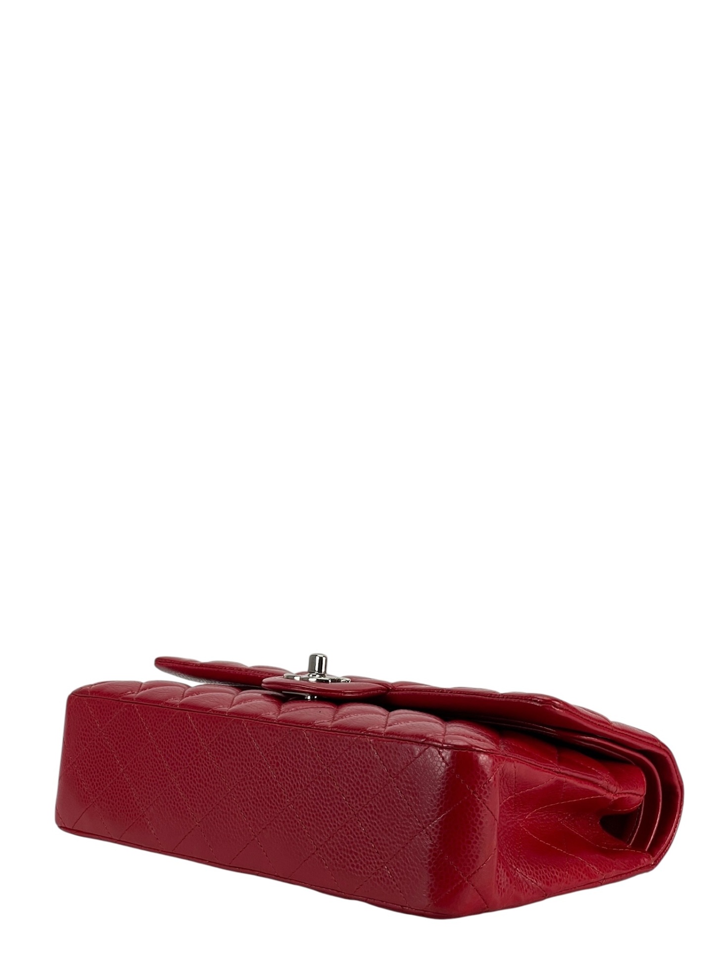 CHANEL - Medium Classic Double Flap Bag Red Caviar Sliver Hardware (CF25)