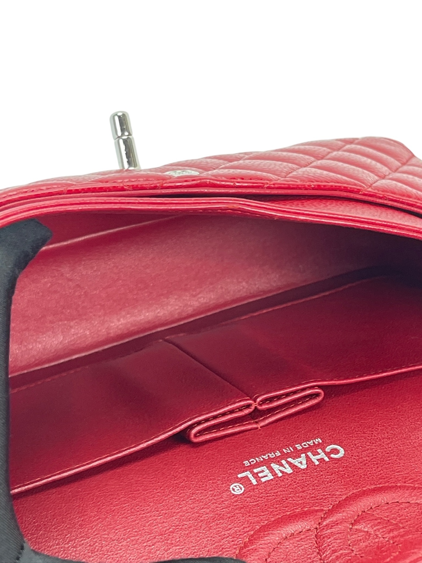 CHANEL - Medium Classic Double Flap Bag Red Caviar Sliver Hardware (CF25)