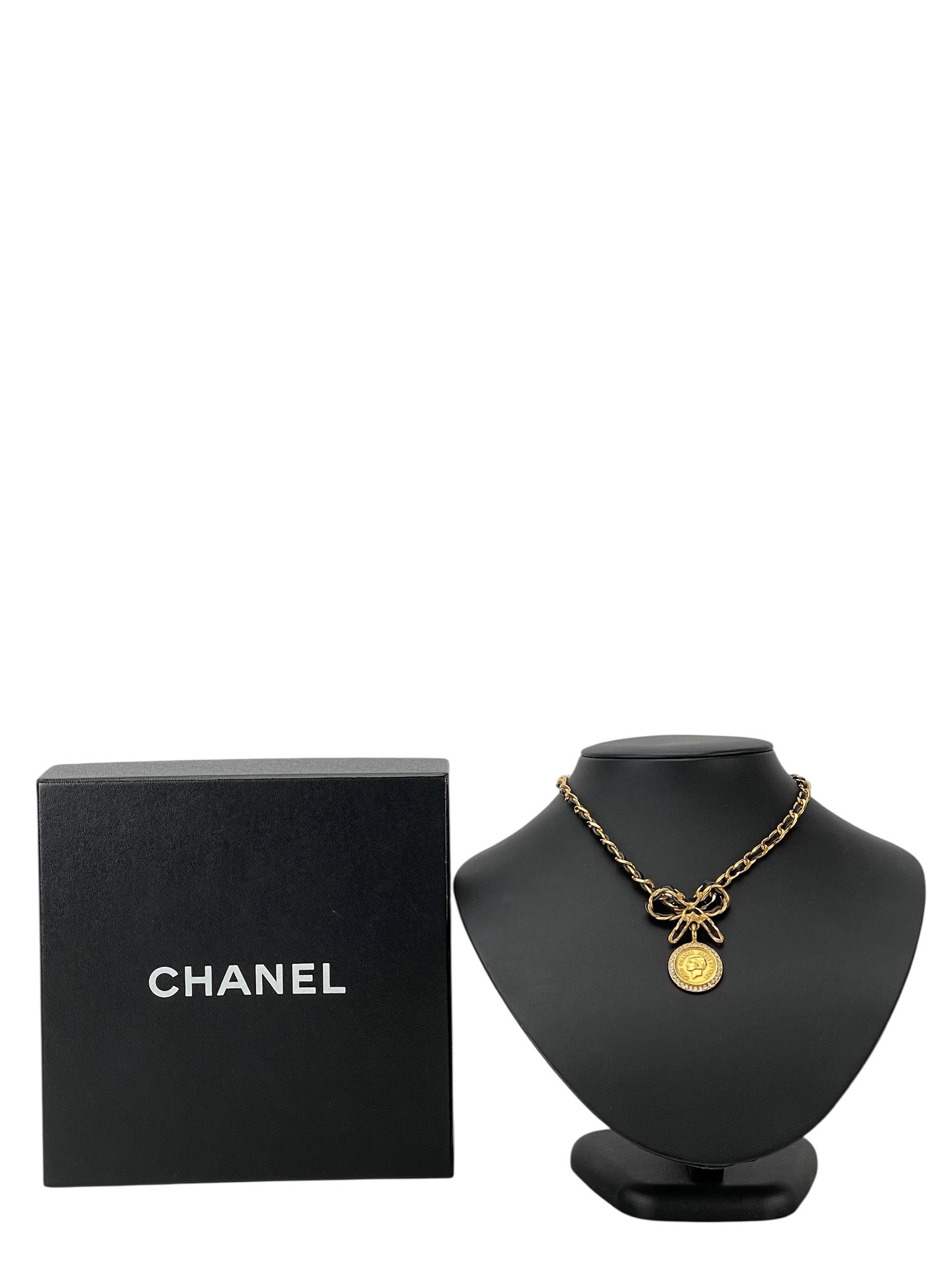 CHANEL - 96P Coco Coin Ribbon Chain Necklace