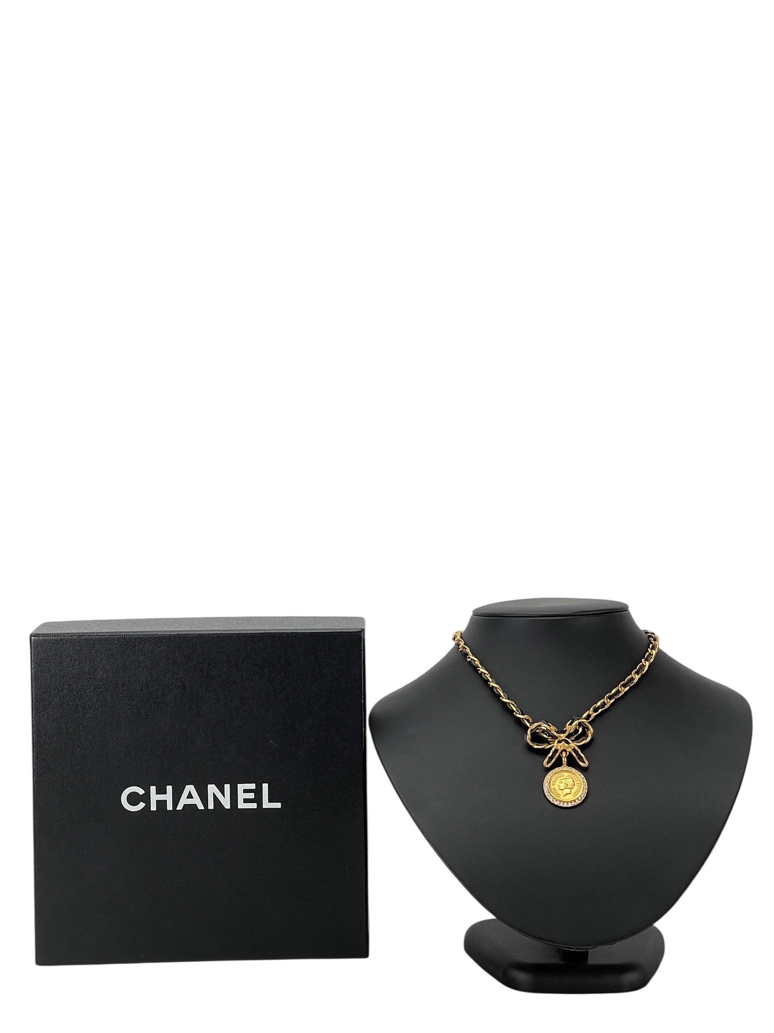 CHANEL - 96P Coco Coin Ribbon Chain Necklace