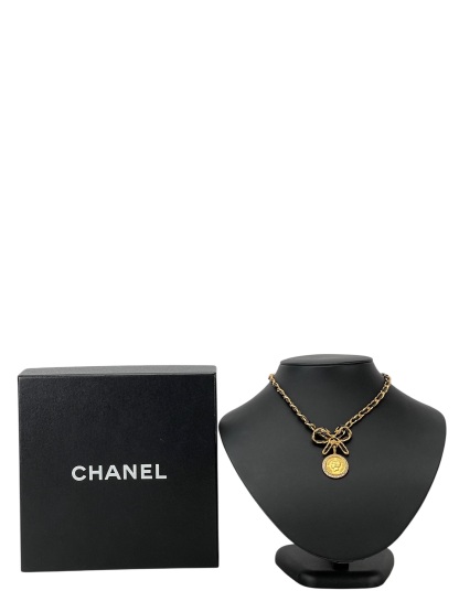 CHANEL - 96P Coco Coin Ribbon Chain Necklace