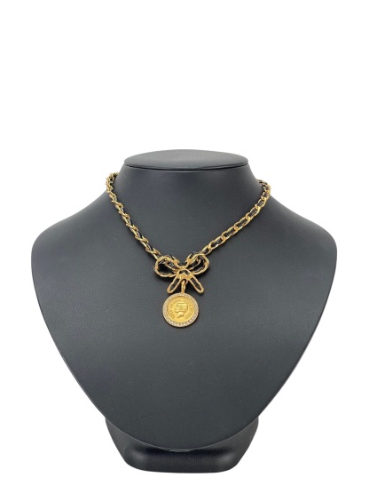 CHANEL - 96P Coco Coin Ribbon Chain Necklace