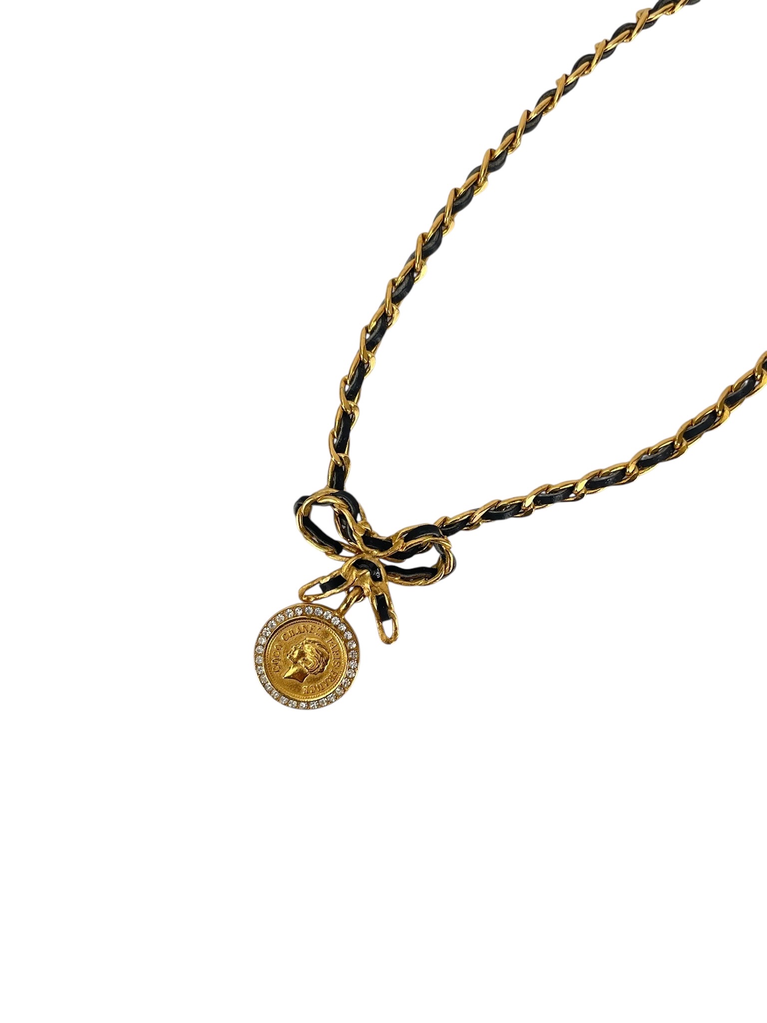 CHANEL - 96P Coco Coin Ribbon Chain Necklace