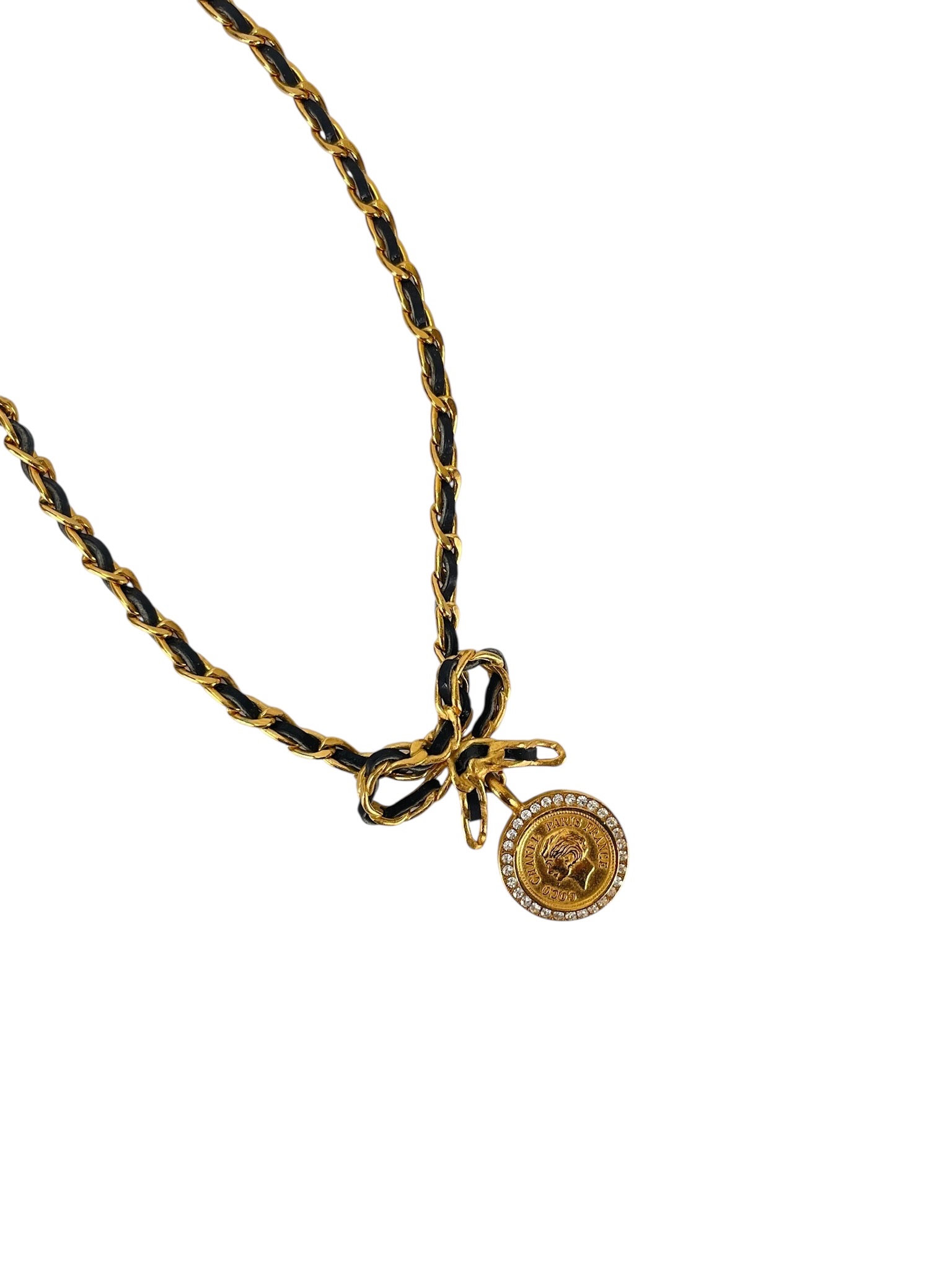 CHANEL - 96P Coco Coin Ribbon Chain Necklace