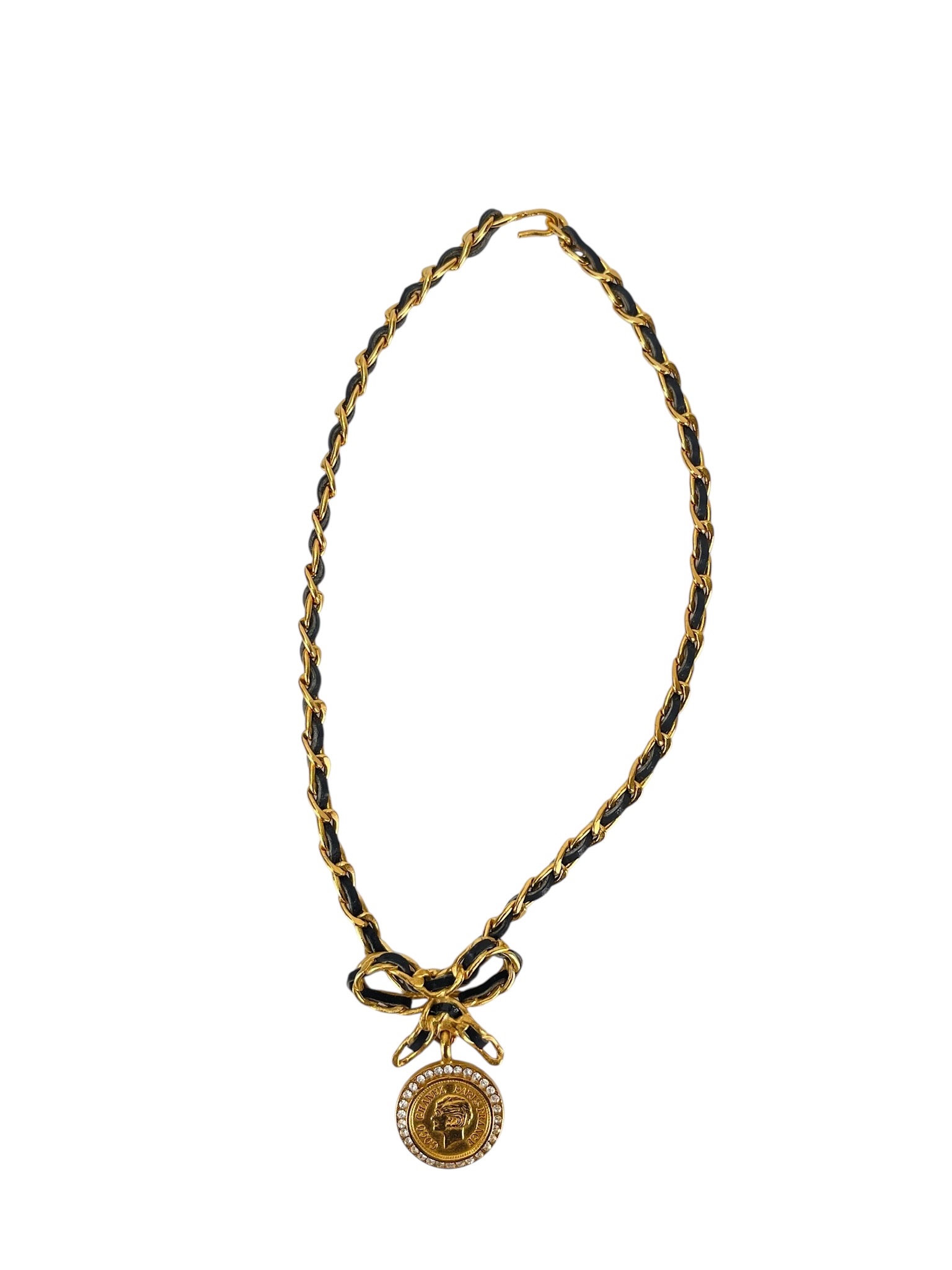 CHANEL - 96P Coco Coin Ribbon Chain Necklace