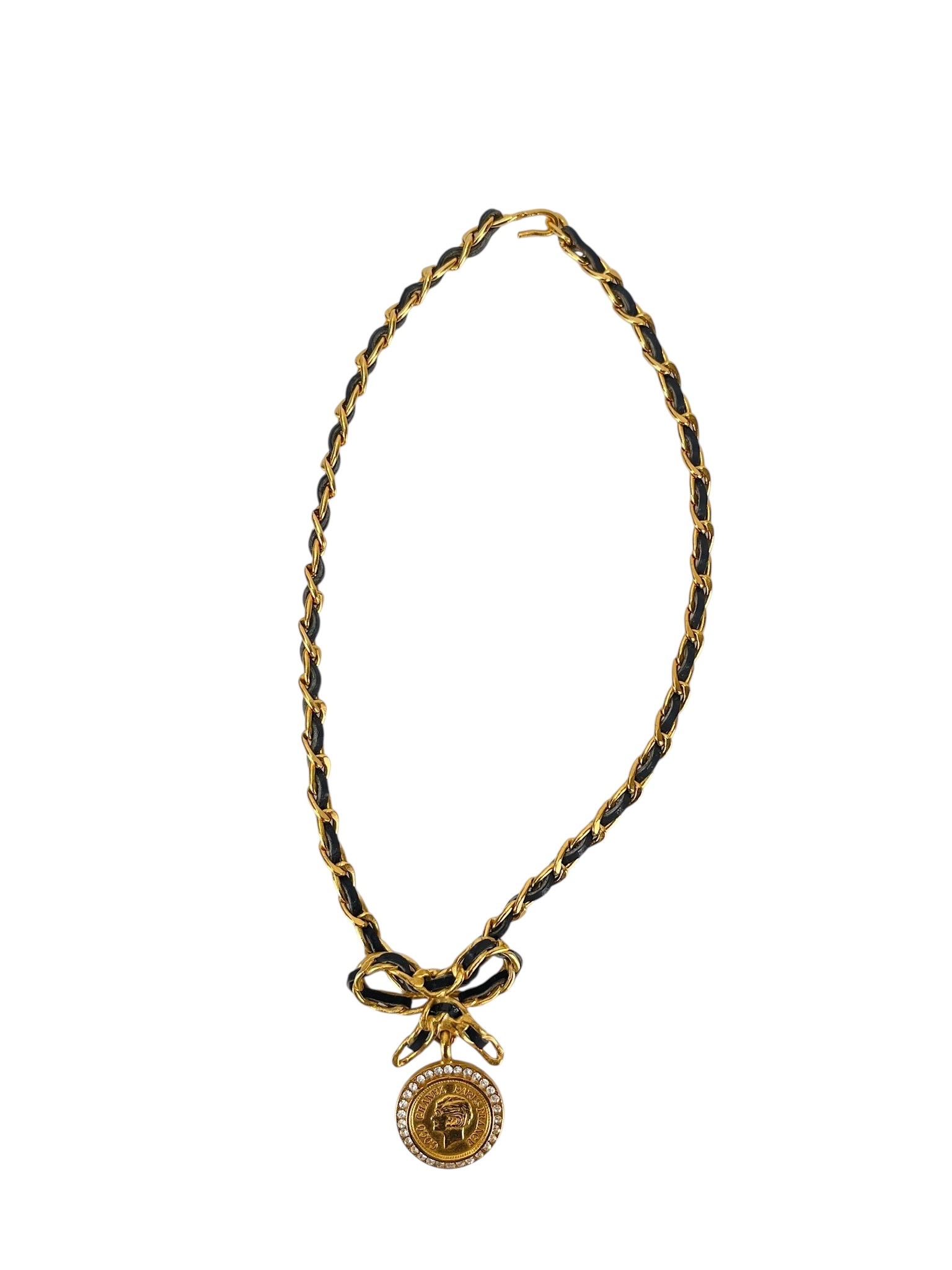 CHANEL - 96P Coco Coin Ribbon Chain Necklace