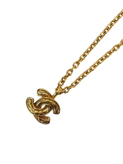 CHANEL - Gold-tone Quilted CC Pendant Necklace
