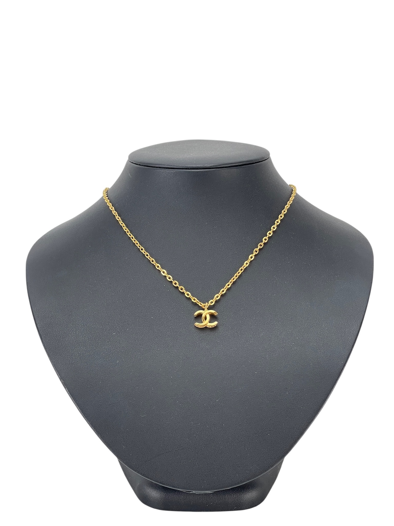 CHANEL - Gold CC Logo Pendant Necklace