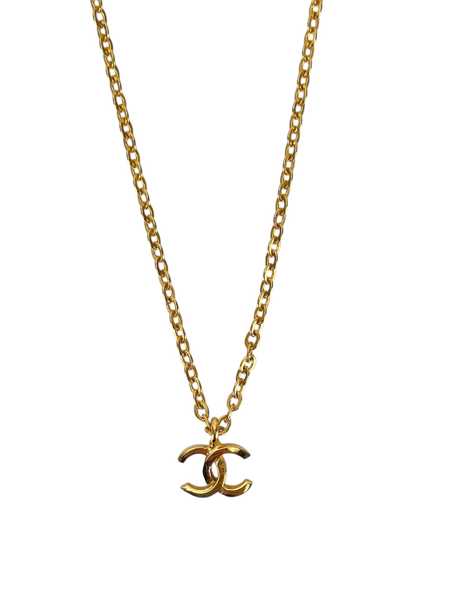 CHANEL - Gold CC Logo Pendant Necklace