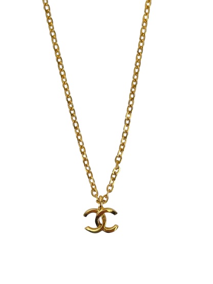 CHANEL - Gold CC Logo Pendant Necklace
