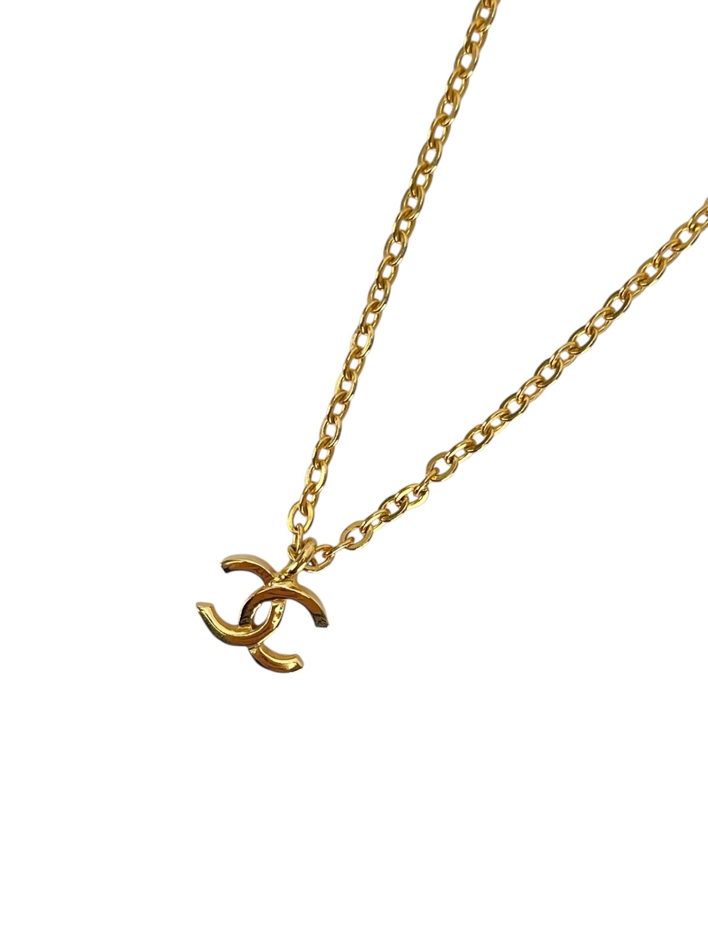 CHANEL - Gold CC Logo Pendant Necklace