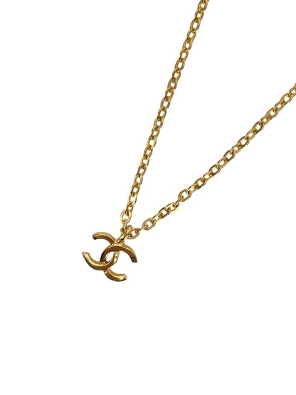 CHANEL - Gold CC Logo Pendant Necklace