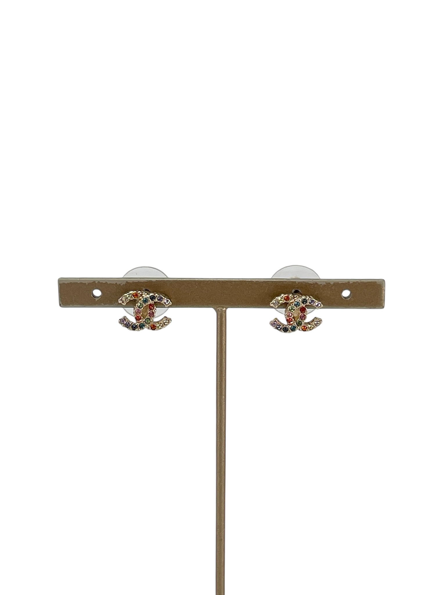 CHANEL - 19B Colored Rhinestone CC Earrings