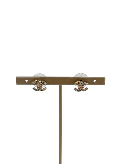 CHANEL - 19B Colored Rhinestone CC Earrings