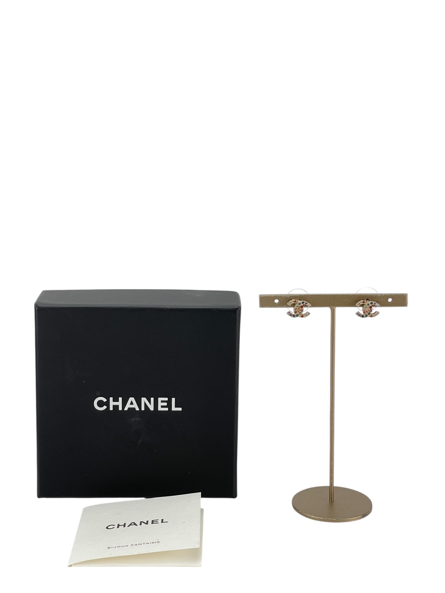 CHANEL - 19B Colored Rhinestone CC Earrings