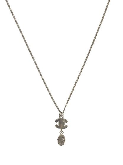 CHANEL - 09A Gold Rhinestone Logo Pendant Necklace