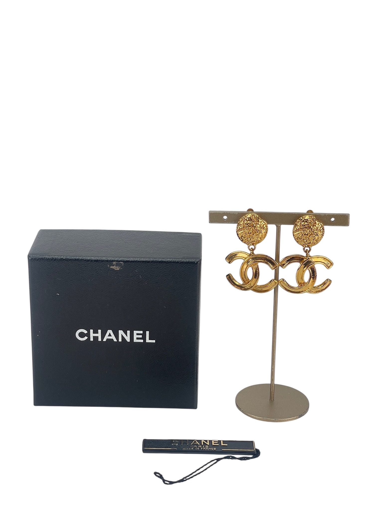 CHANEL - Gold CC Drop Clip On Earrings