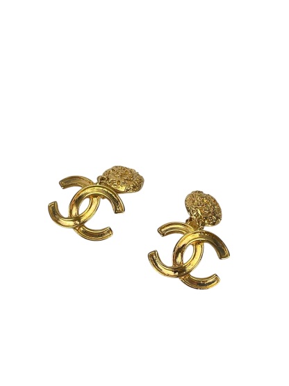 CHANEL - Gold CC Drop Clip On Earrings
