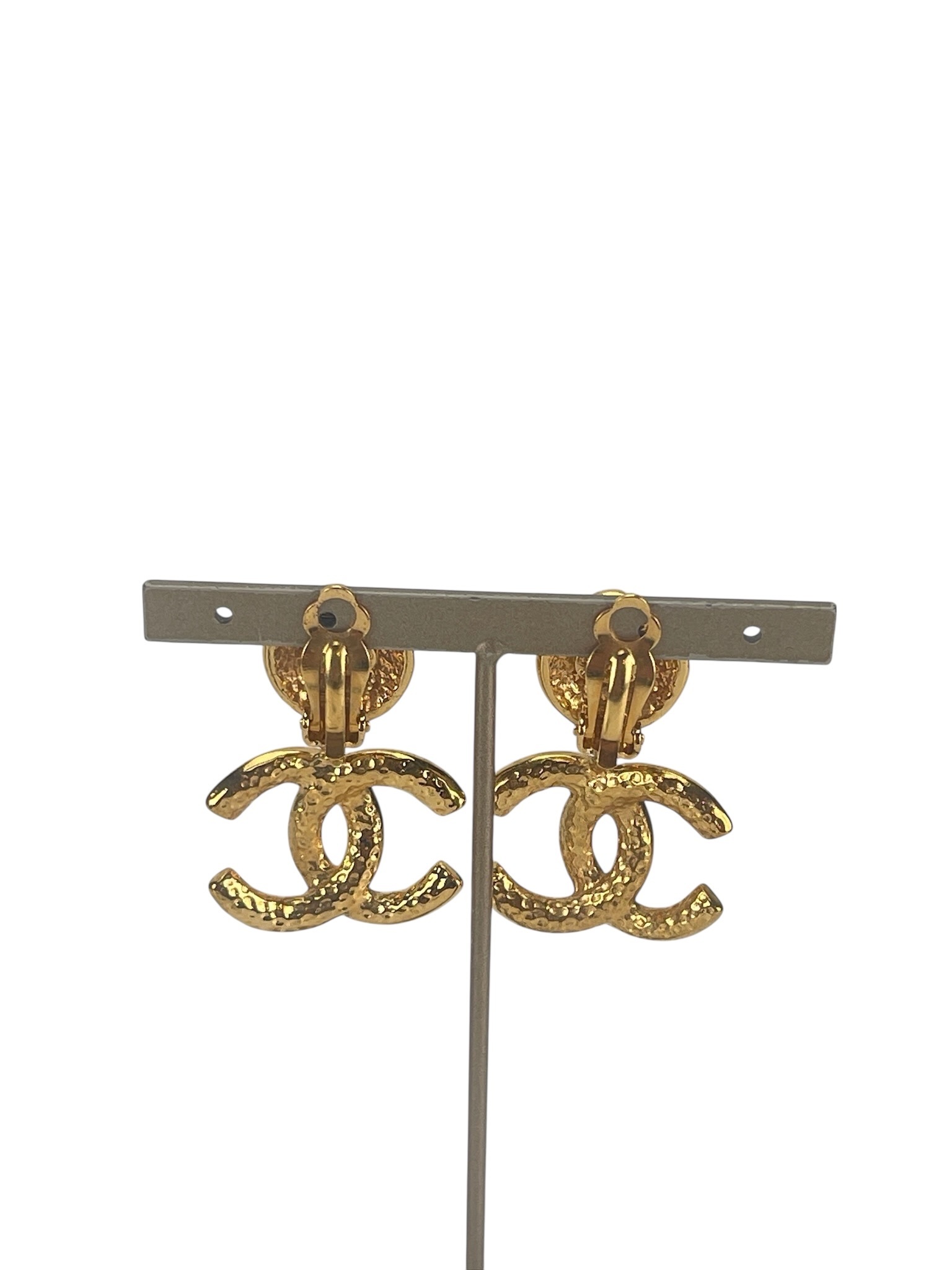 CHANEL - Gold CC Drop Clip On Earrings