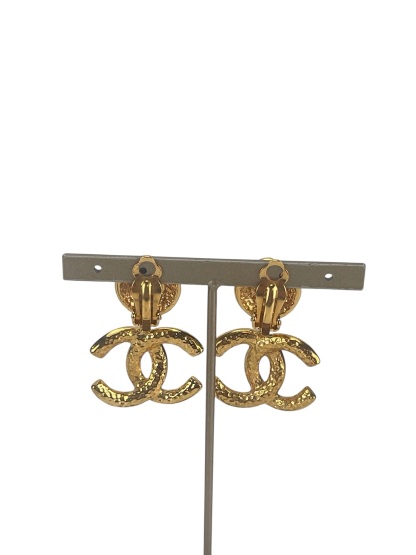 CHANEL - Gold CC Drop Clip On Earrings