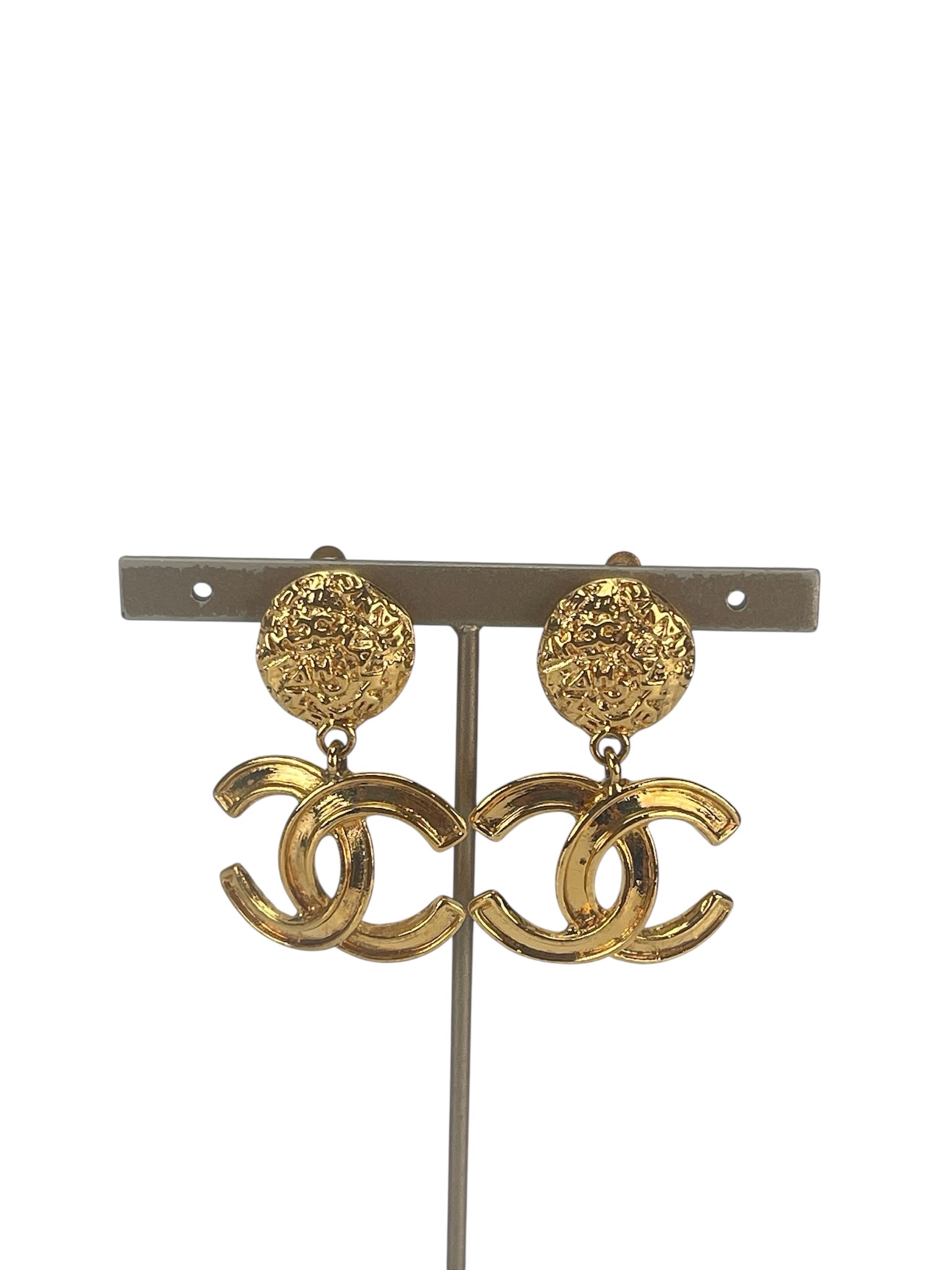 CHANEL - Gold CC Drop Clip On Earrings