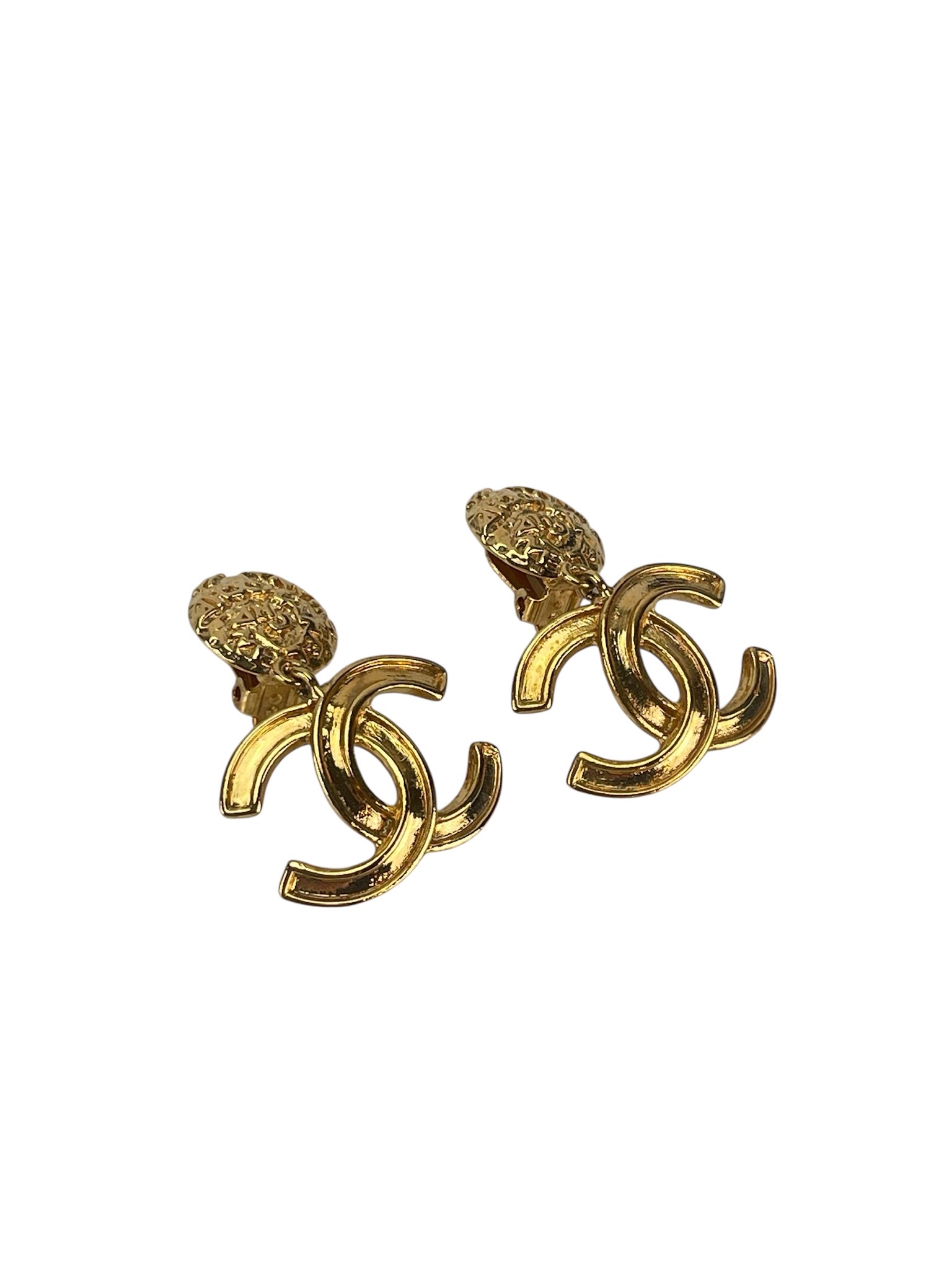 CHANEL - Gold CC Drop Clip On Earrings