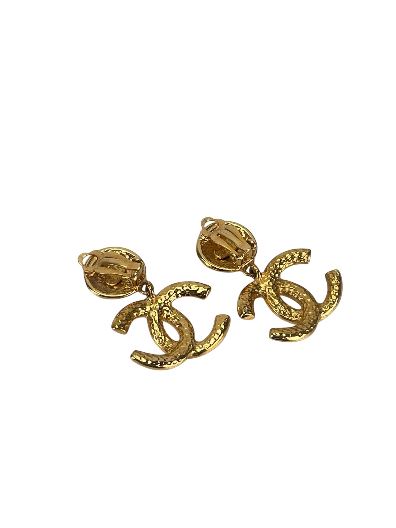 CHANEL - Gold CC Drop Clip On Earrings