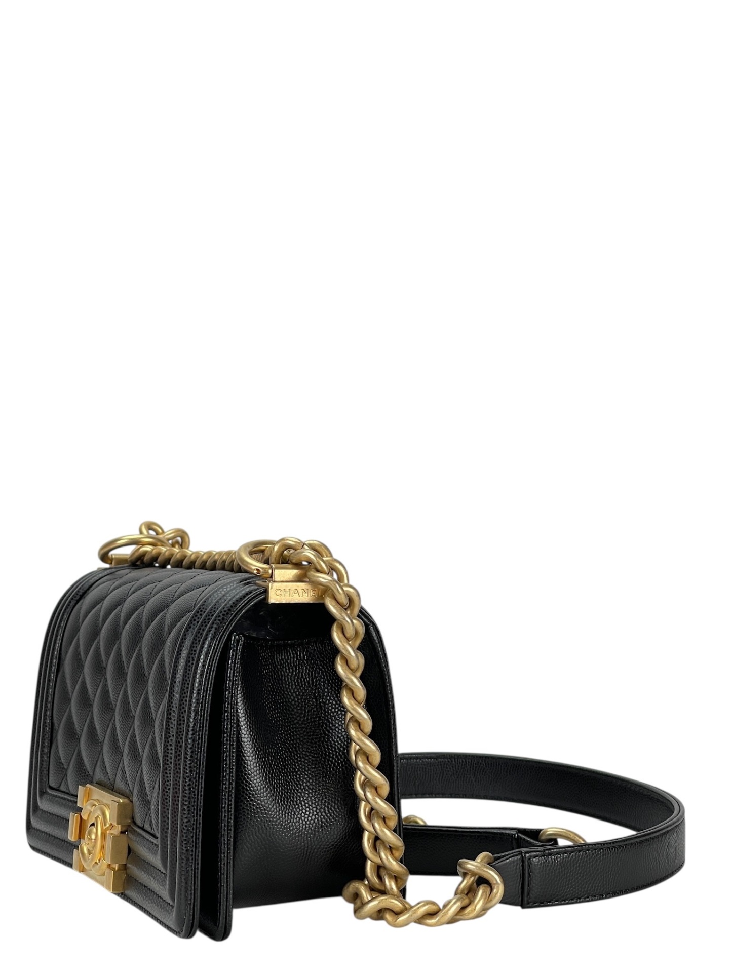 CHANEL - Small Boy Flap Bag Black Lambskin Gold Hardware