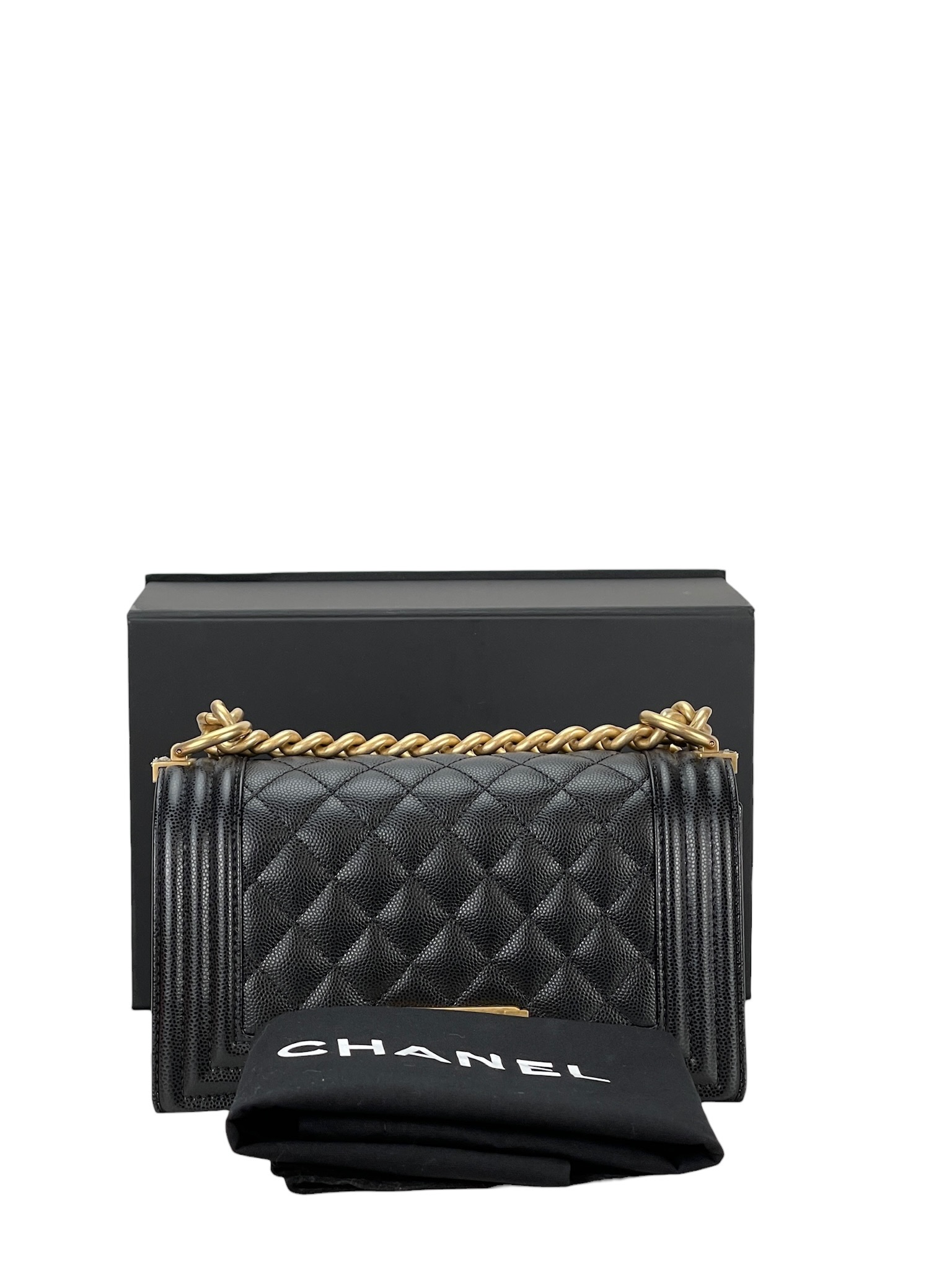 CHANEL - Small Boy Flap Bag Black Lambskin Gold Hardware