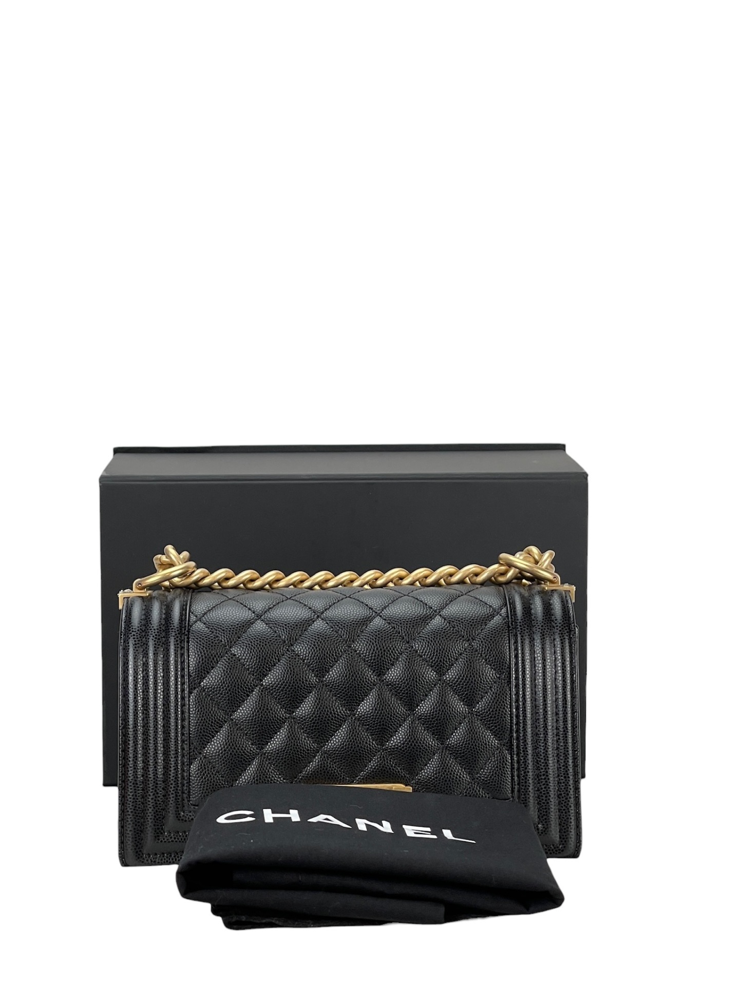 CHANEL - Small Boy Flap Bag Black Lambskin Gold Hardware