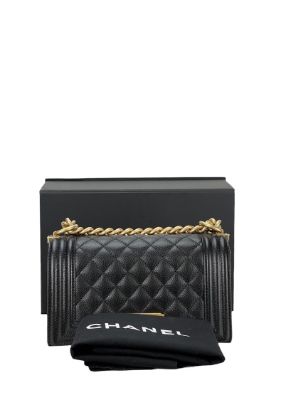 CHANEL - Small Boy Flap Bag Black Lambskin Gold Hardware