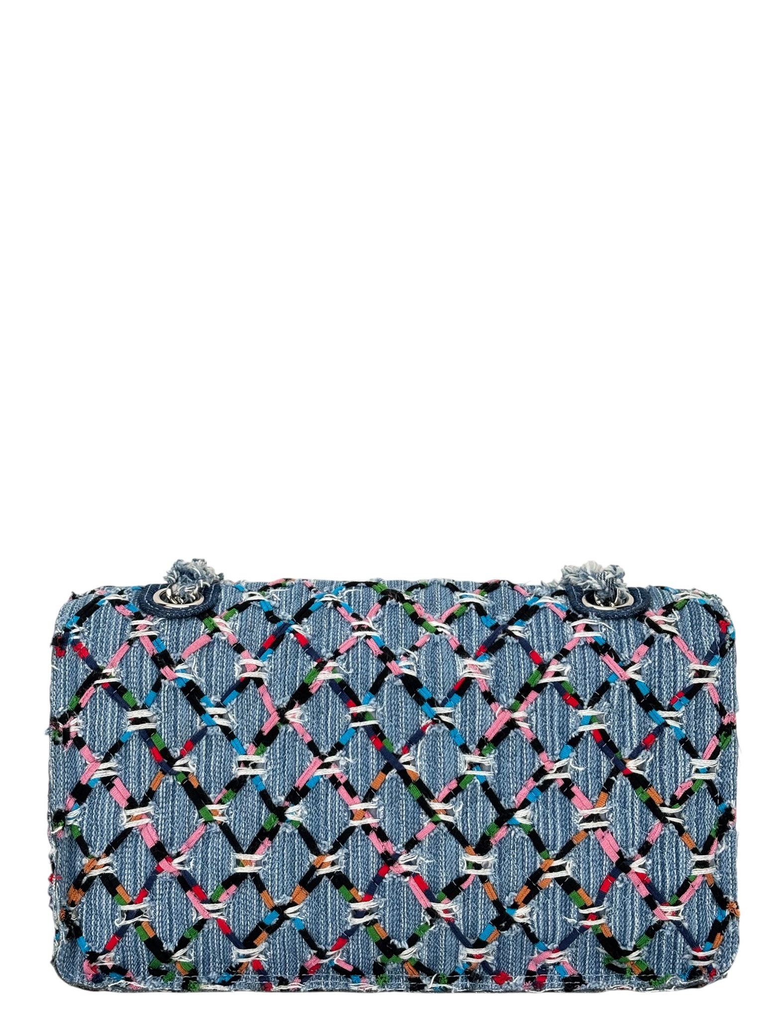 CHANEL - Blue Denim Multicolor Medium Single Flap Silver Hardware