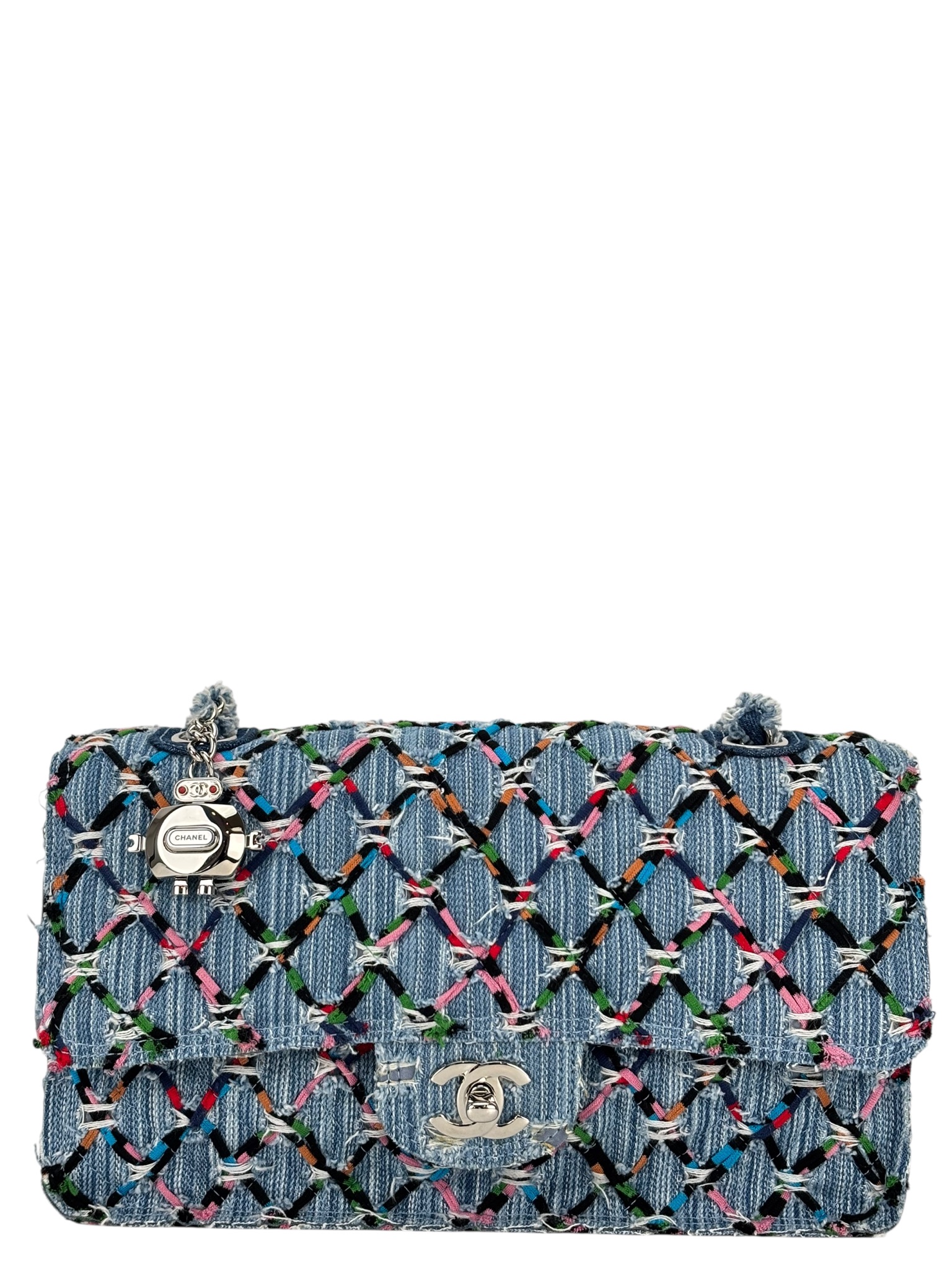 CHANEL - Blue Denim Multicolor Medium Single Flap Silver Hardware