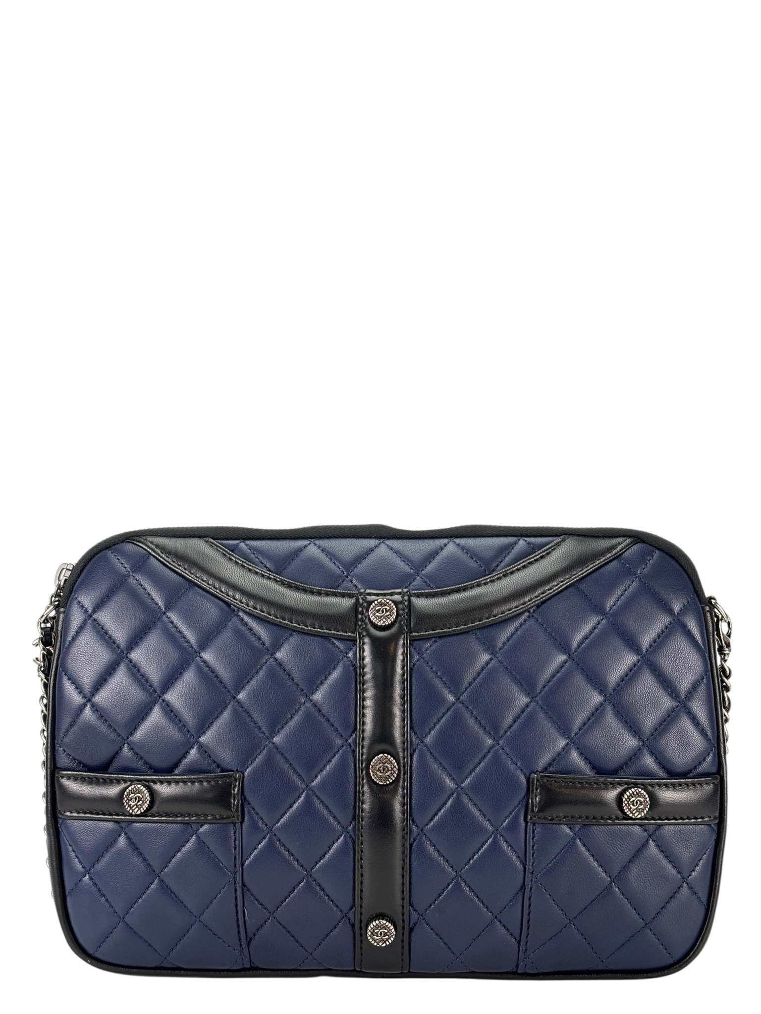 CHANEL - Blue Lambskin Jaket Quilted Shoulder Bag