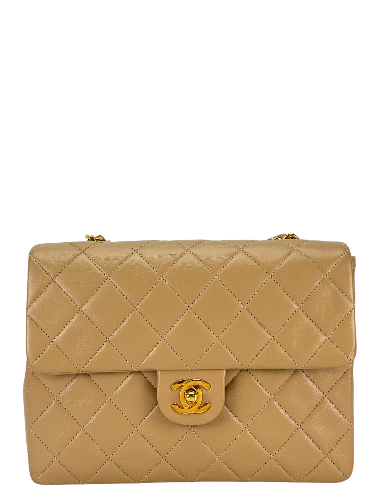 CHANEL - Beige Lambskin Mini Classic Square Flap Shoulder Bag 20