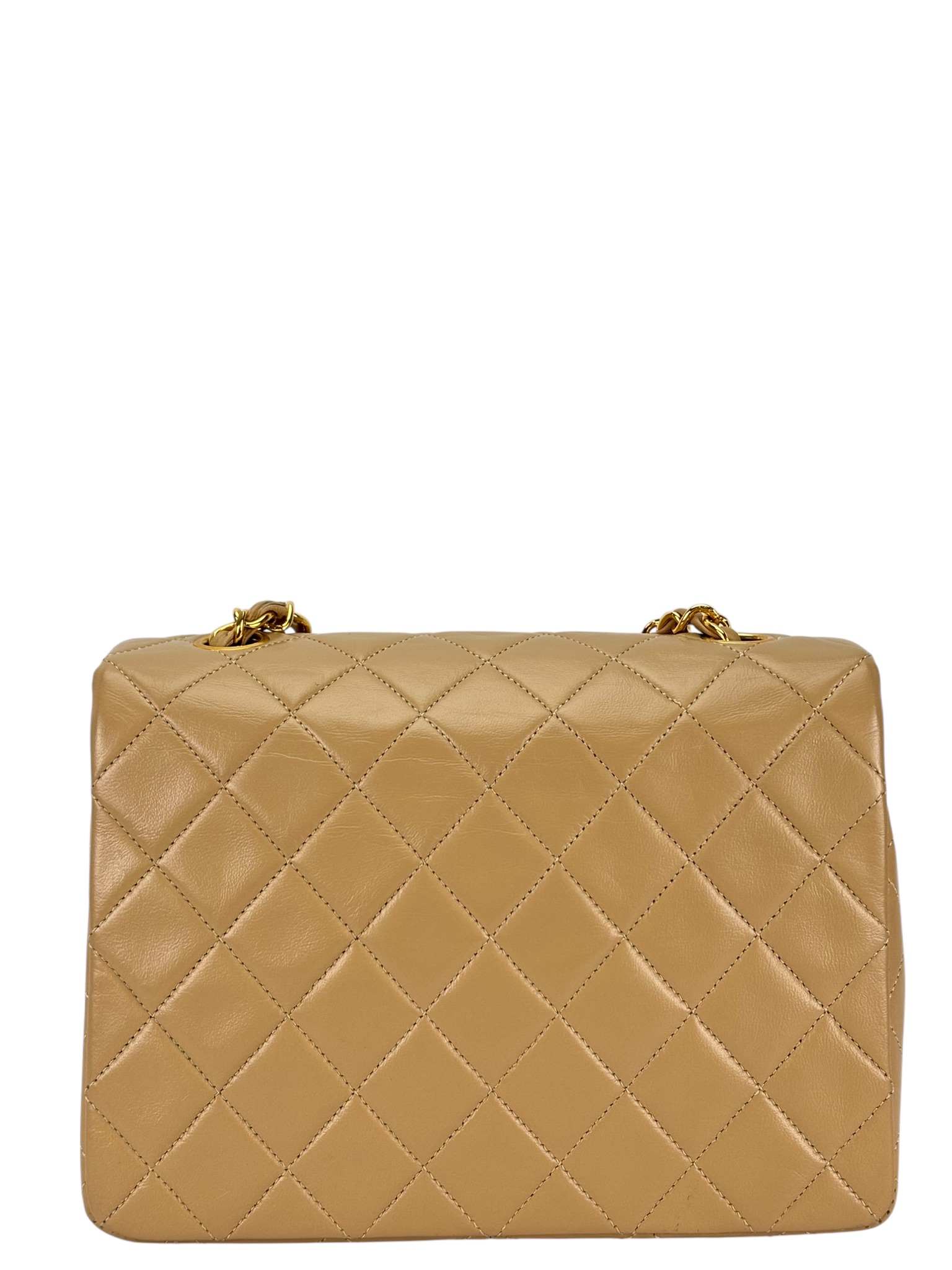 CHANEL - Beige Lambskin Mini Classic Square Flap Shoulder Bag 20