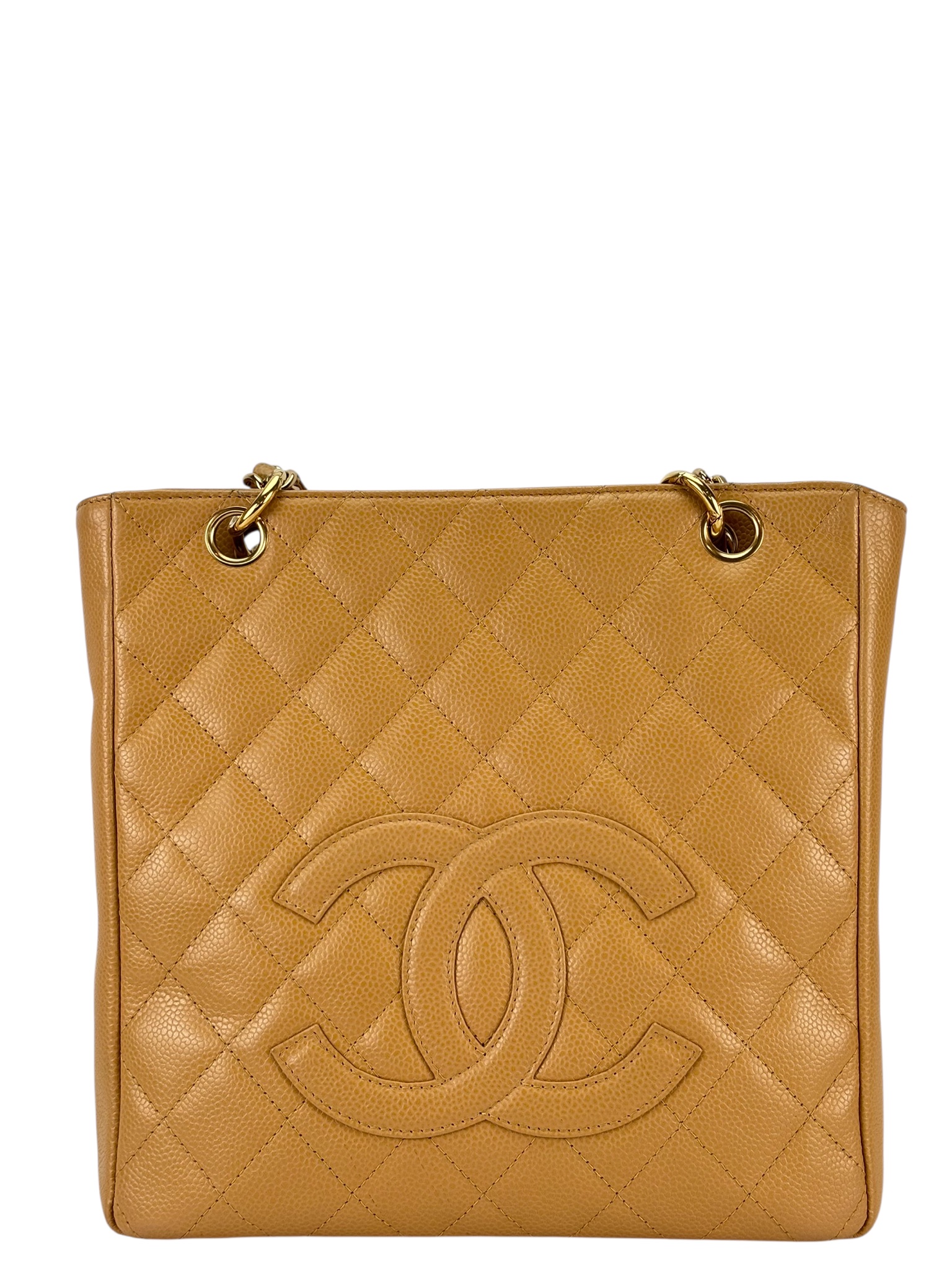 CHANEL -  Beige Caviar Quilted Grand Shopping Tote PST 