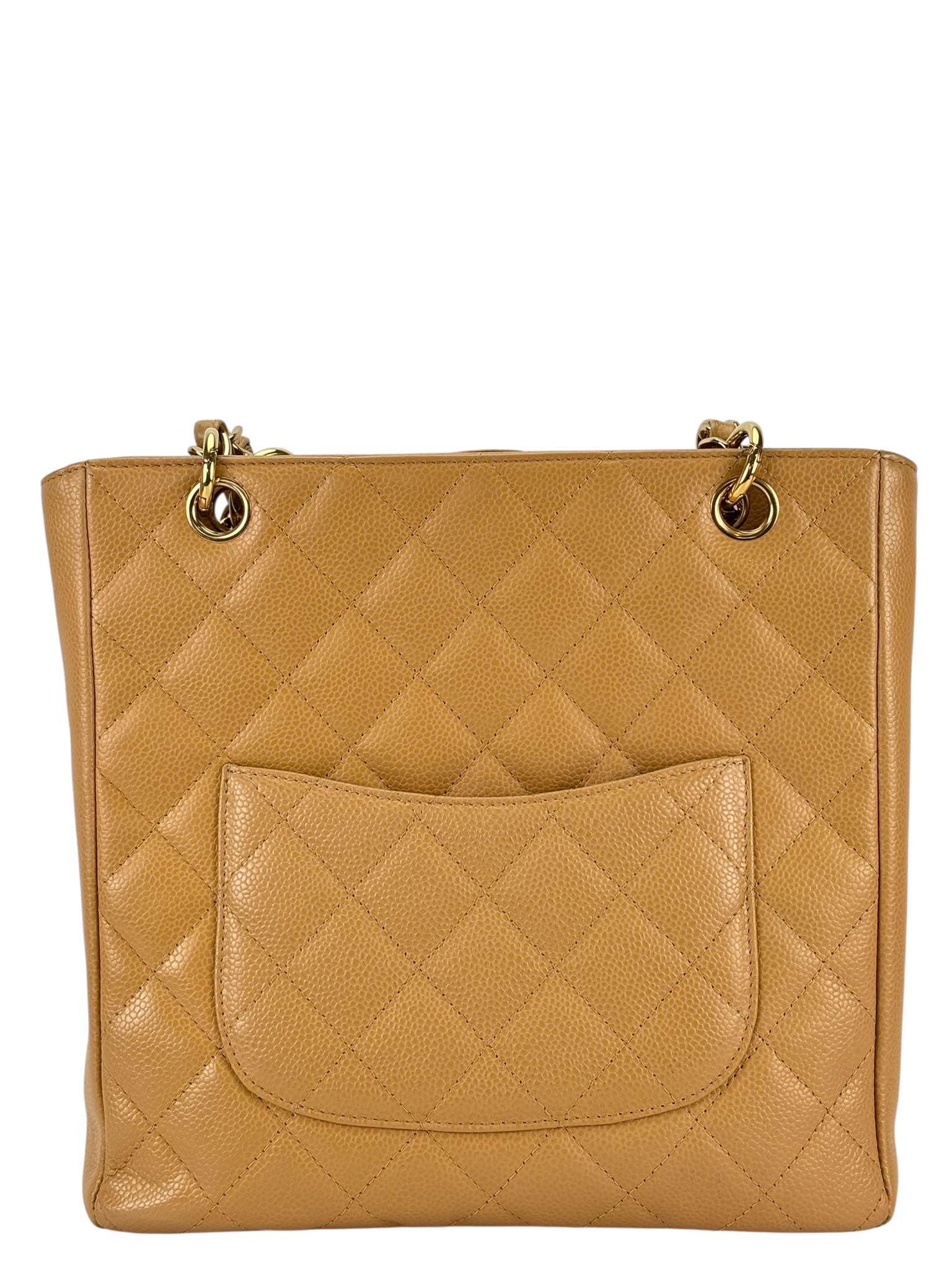 CHANEL -  Beige Caviar Quilted Grand Shopping Tote PST 