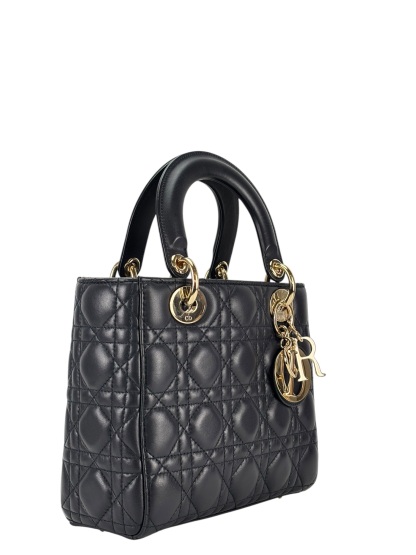 CHRISTIAN DIOR - Lady Dior 2Way Hand Bag Gold Hardware Lambskin Navy