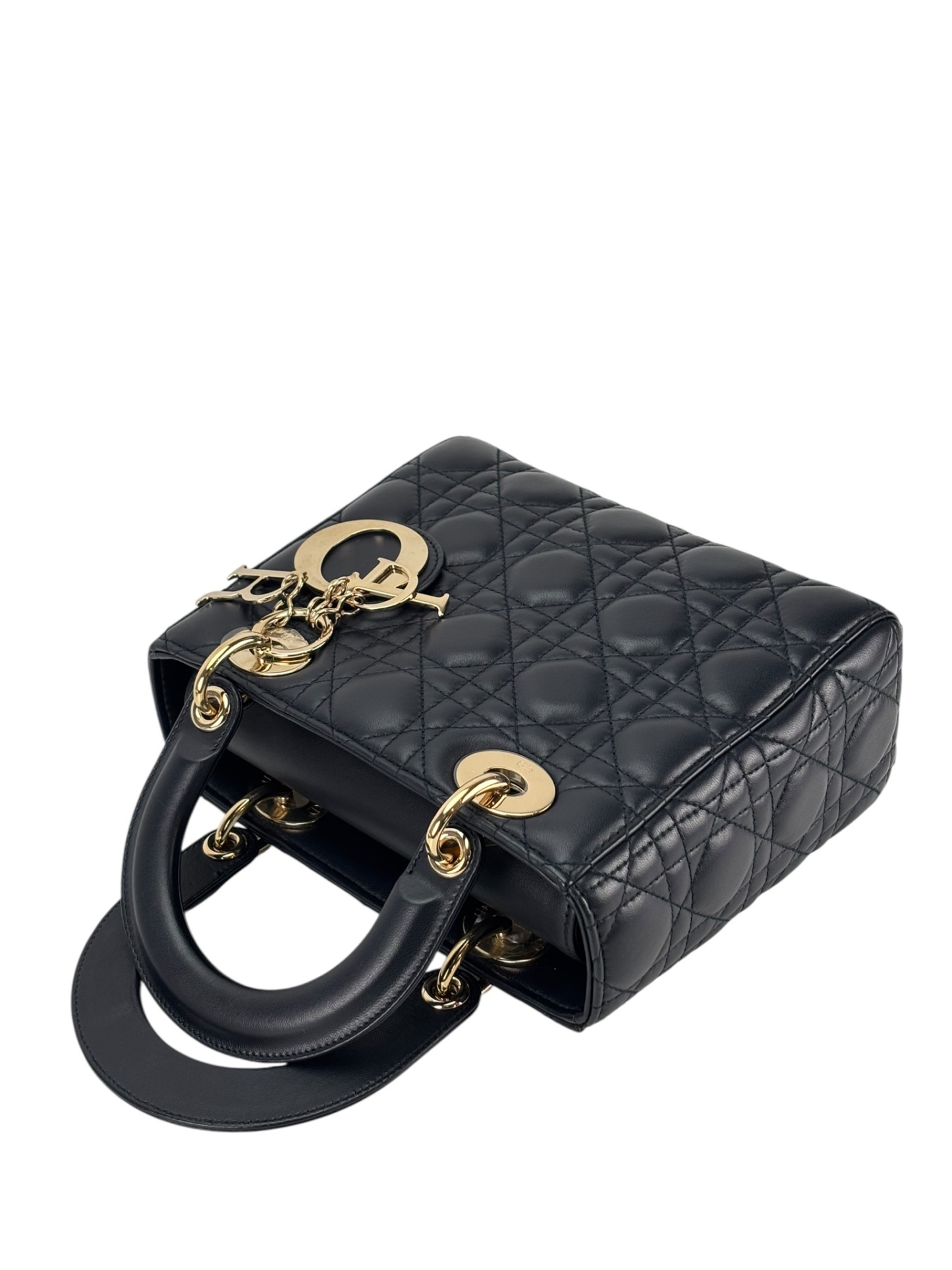 CHRISTIAN DIOR - Lady Dior 2Way Hand Bag Gold Hardware Lambskin Navy