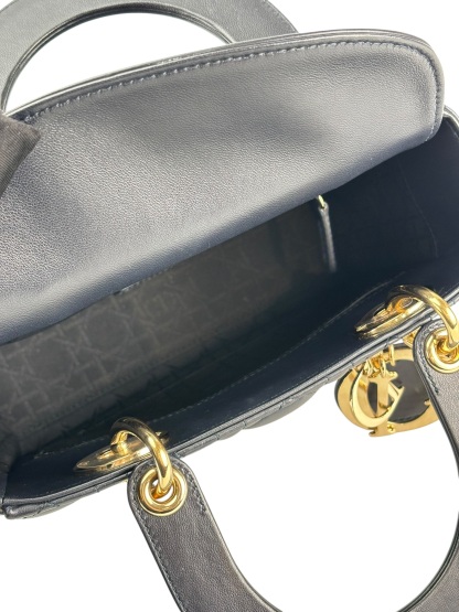 CHRISTIAN DIOR - Lady Dior 2Way Hand Bag Gold Hardware Lambskin Navy
