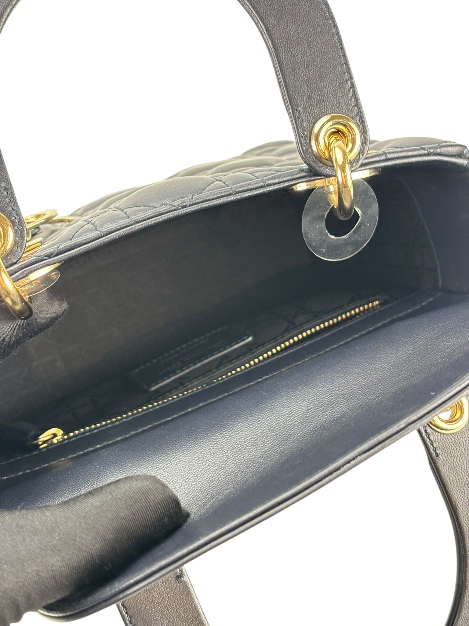 CHRISTIAN DIOR - Lady Dior 2Way Hand Bag Gold Hardware Lambskin Navy