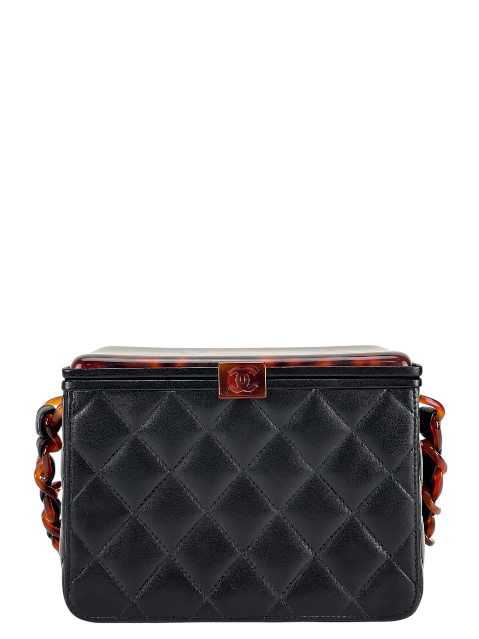 CHANEL - Black Lambskin Box Bag Tortoiseshell Bakelite Hardware
