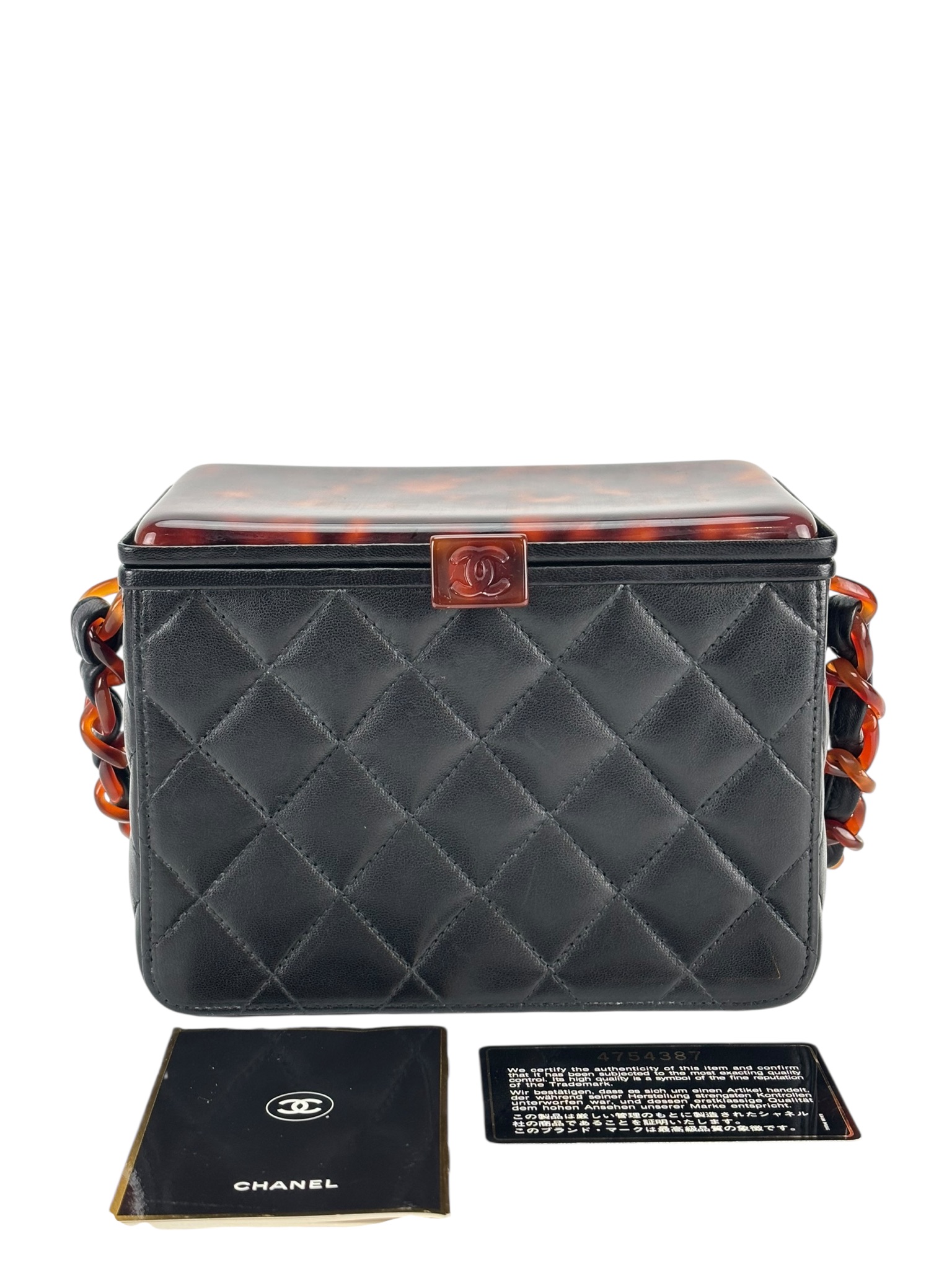 CHANEL - Black Lambskin Box Bag Tortoiseshell Bakelite Hardware