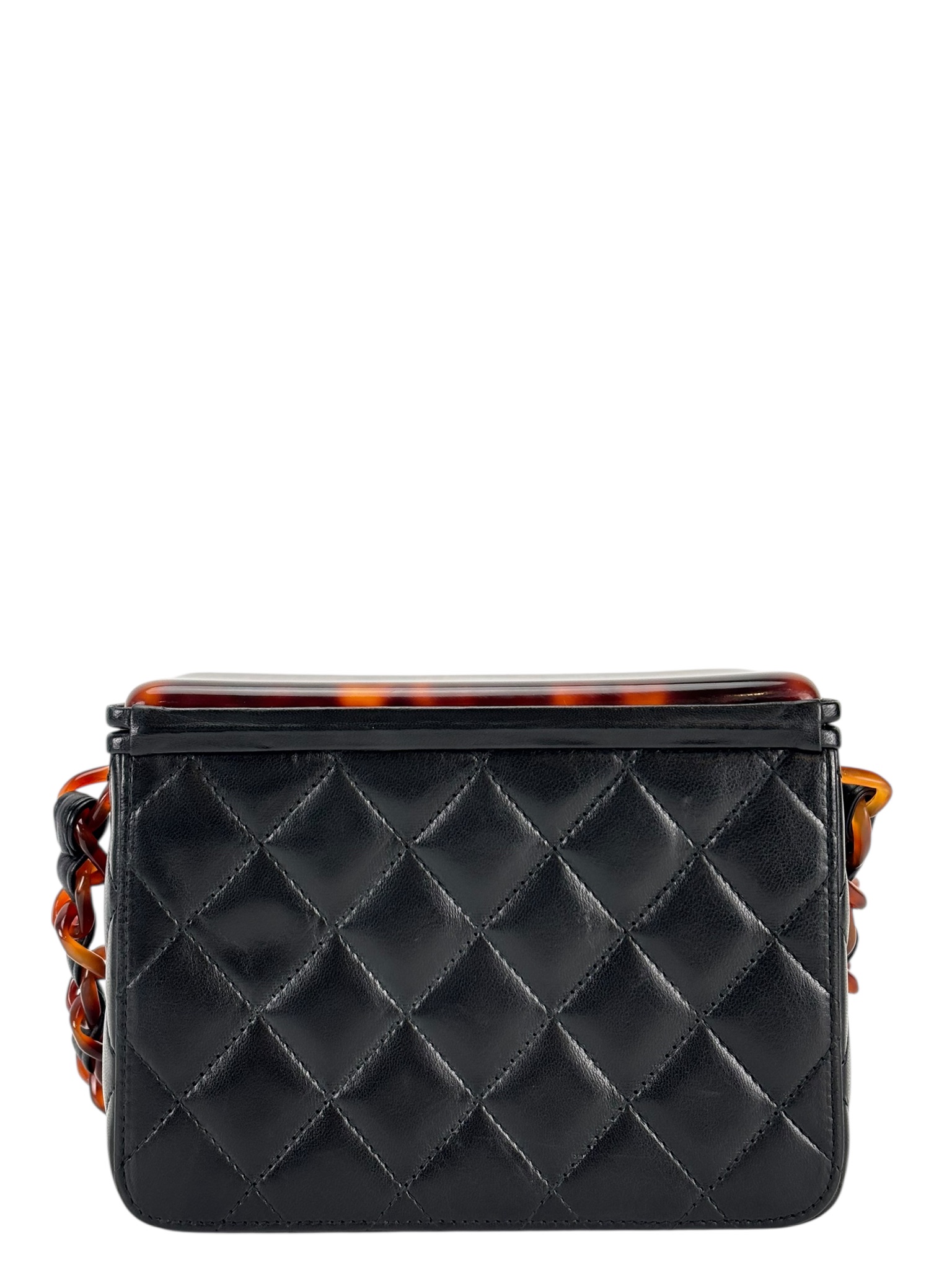 CHANEL - Black Lambskin Box Bag Tortoiseshell Bakelite Hardware