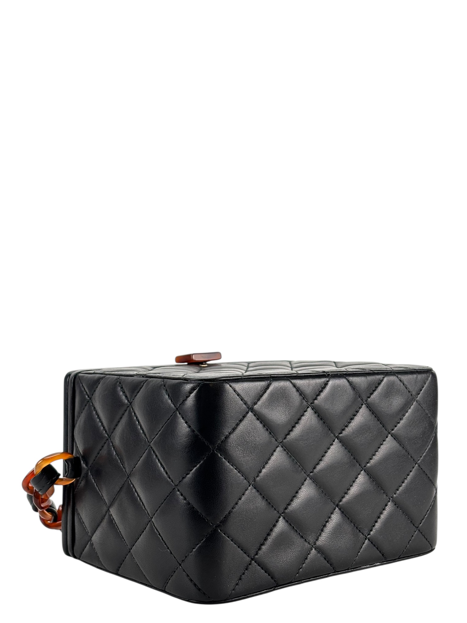 CHANEL - Black Lambskin Box Bag Tortoiseshell Bakelite Hardware