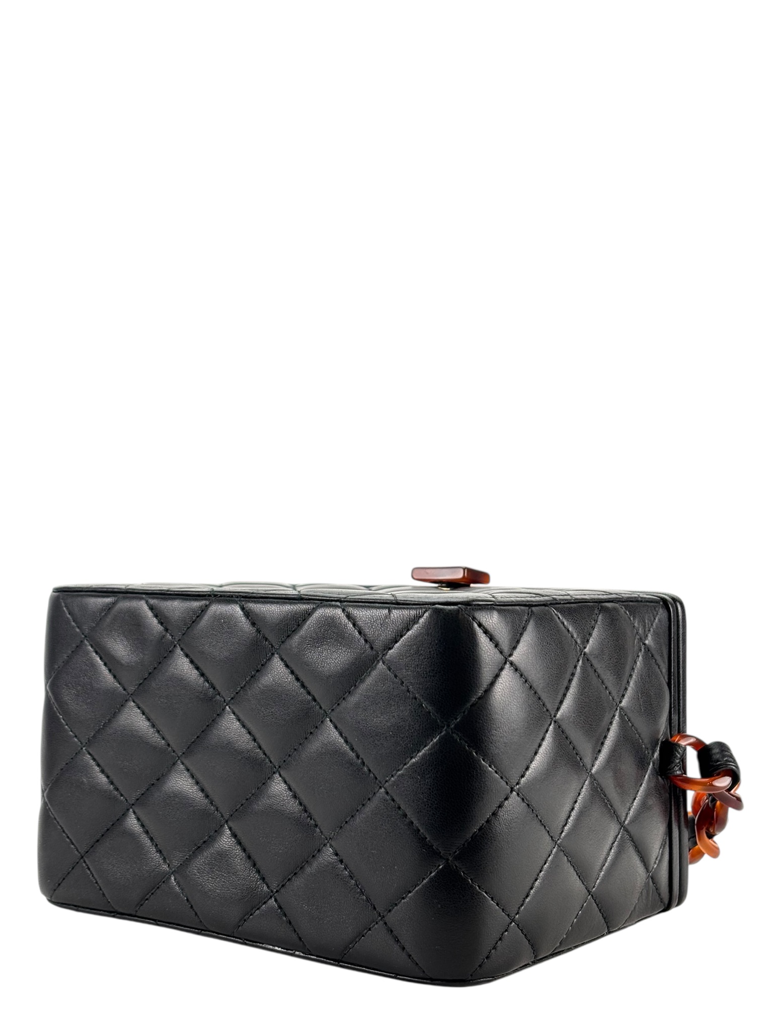 CHANEL - Black Lambskin Box Bag Tortoiseshell Bakelite Hardware