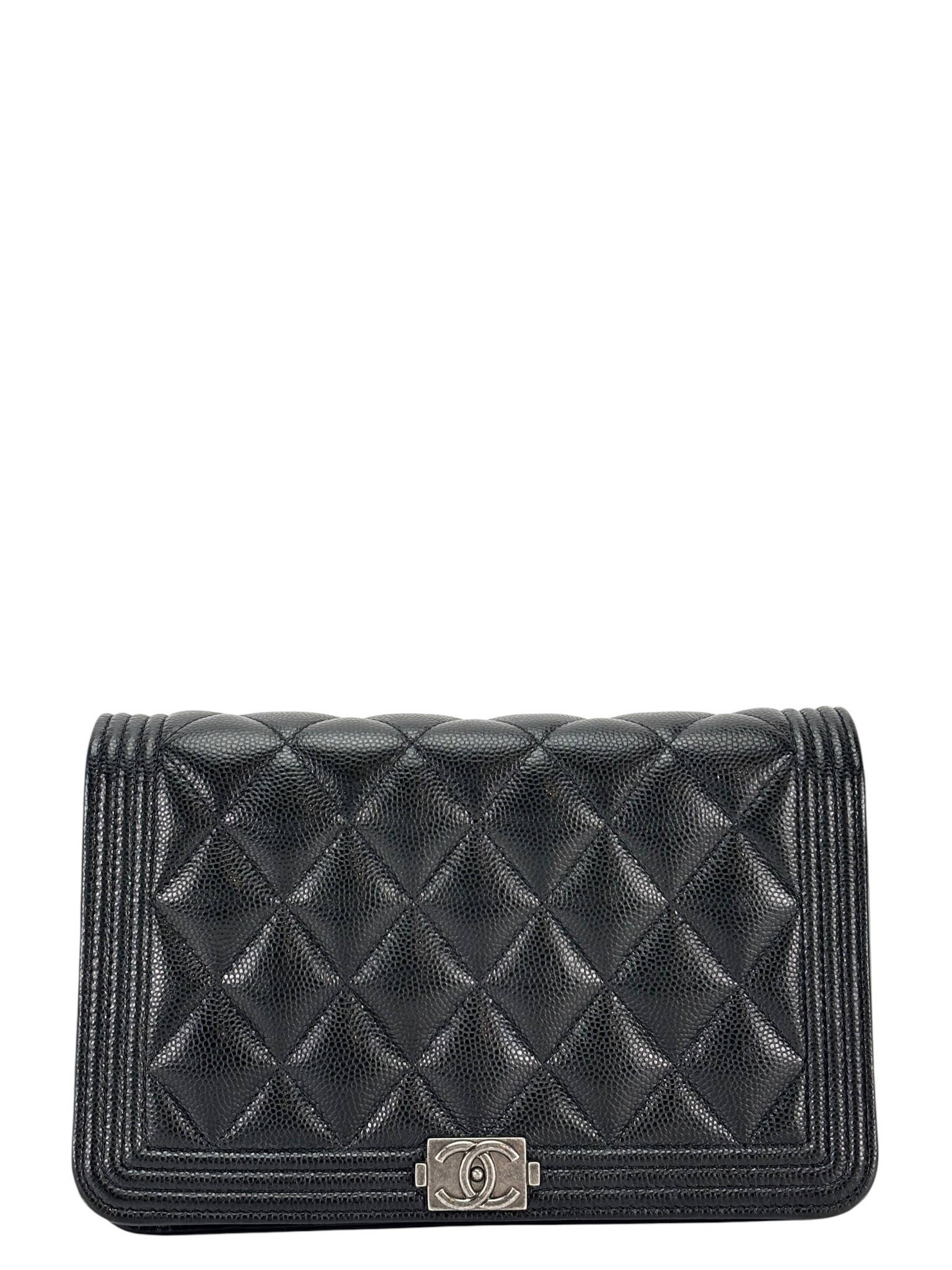 CHANEL - Black Caviar Boy Wallet On Chain Bag Sliver Hardware (WOC)